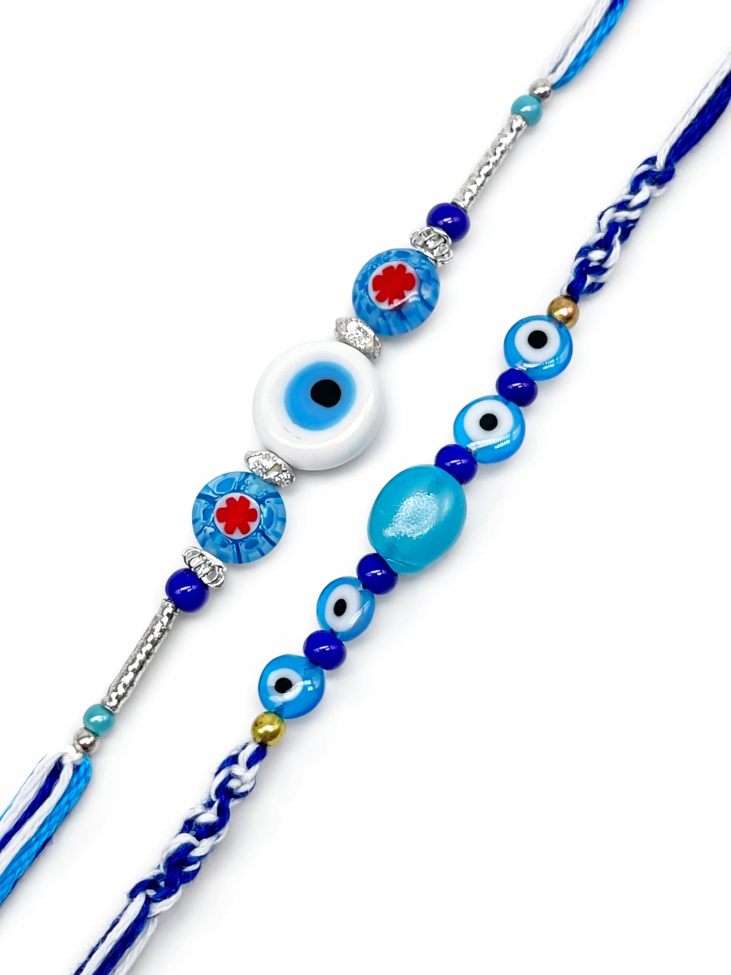(Set of 2) Evil Eye Blue Beaded Rakhi Bracelet for Bhai Bro