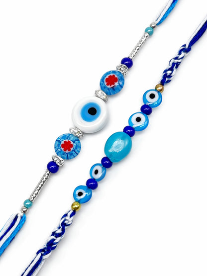 (Set of 2) Evil Eye Blue Beaded Rakhi Bracelet for Bhai Bro
