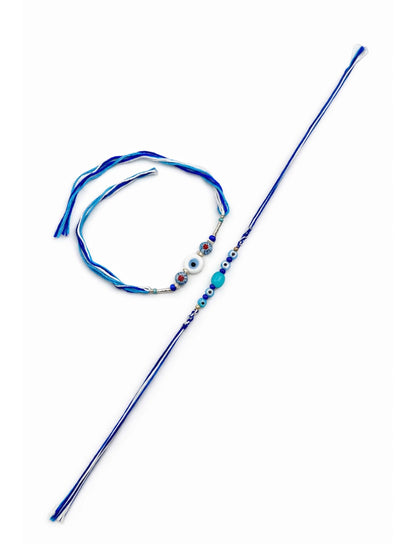 (Set of 2) Evil Eye Blue Beaded Rakhi Bracelet for Bhai Bro