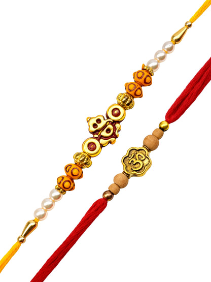 (Set of 2) Lord Ganesha Om Beads Bracelet Rakhi Bhai Bro