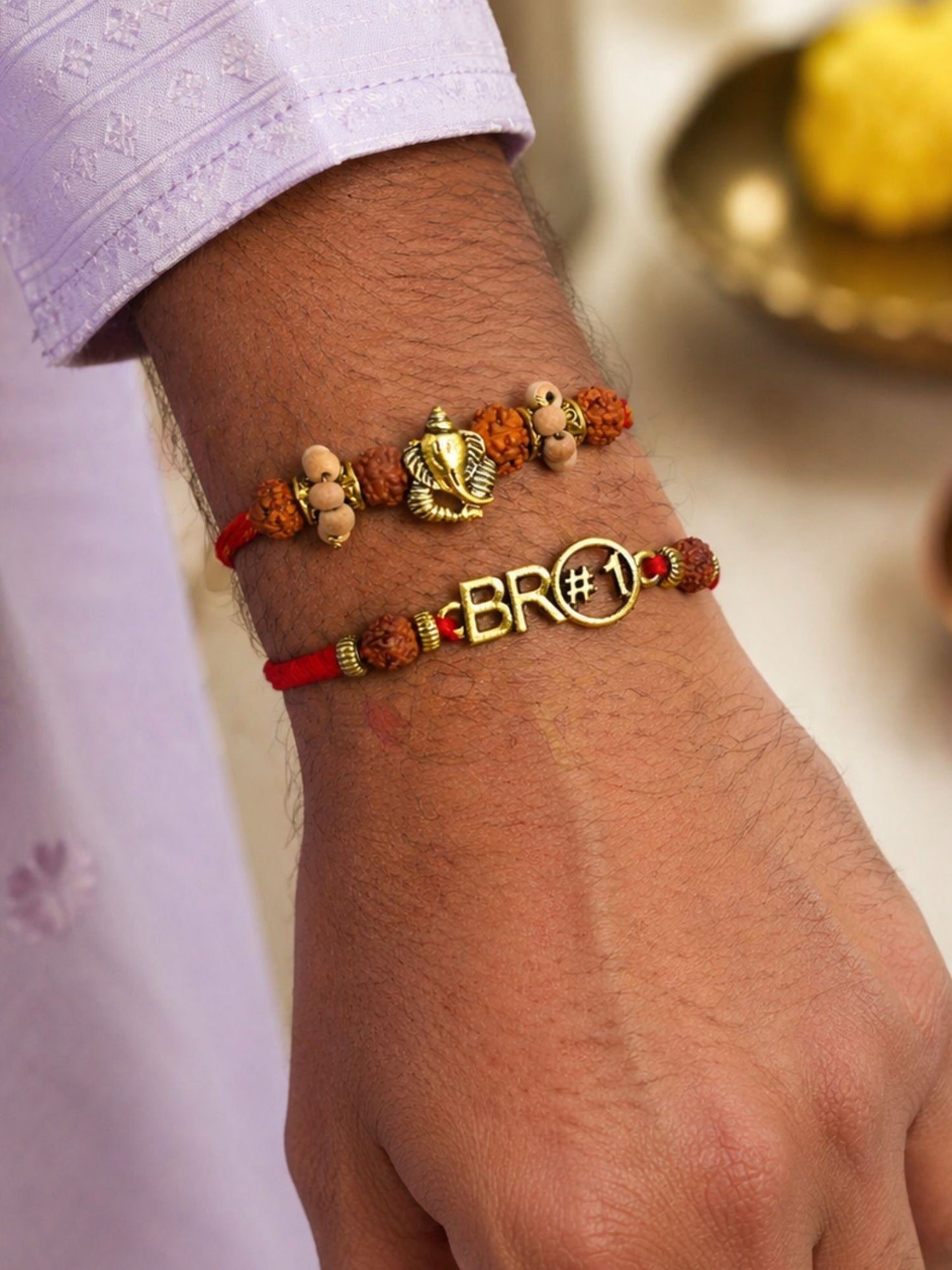 (Set of 2) BRO Om Chandan Mauli Bracelet Rakhi For Bhai Bro