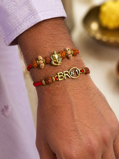 (Set of 2) BRO Om Chandan Mauli Bracelet Rakhi For Bhai Bro