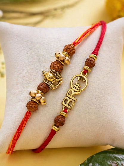 (Set of 2) BRO Om Chandan Mauli Bracelet Rakhi For Bhai Bro