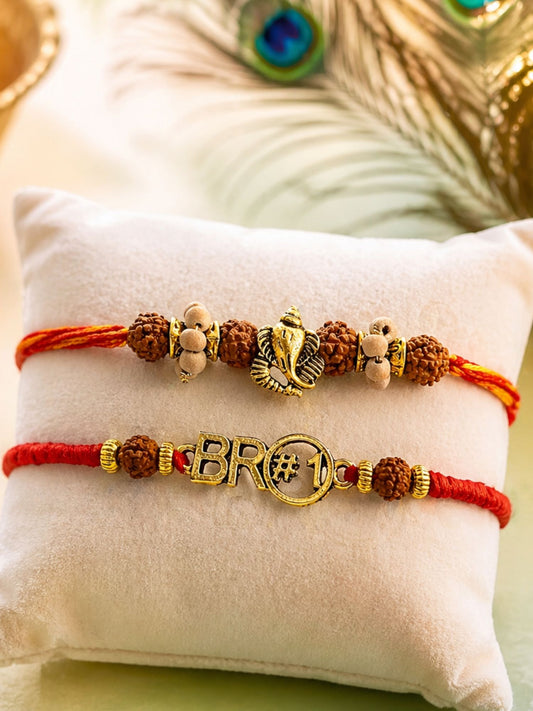 (Set of 2) BRO Om Chandan Mauli Bracelet Rakhi For Bhai Bro