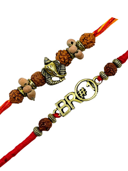 (Set of 2) BRO Om Chandan Mauli Bracelet Rakhi For Bhai Bro