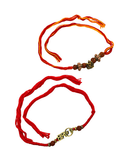 (Set of 2) BRO Om Chandan Mauli Bracelet Rakhi For Bhai Bro