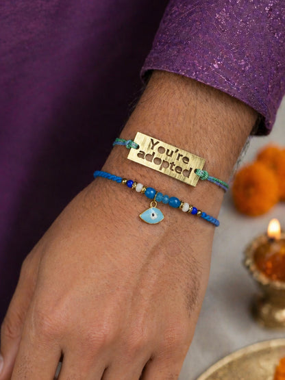 (Set of 2) Youre Adopted Evil Eye Bracelet Rakhi for Bro