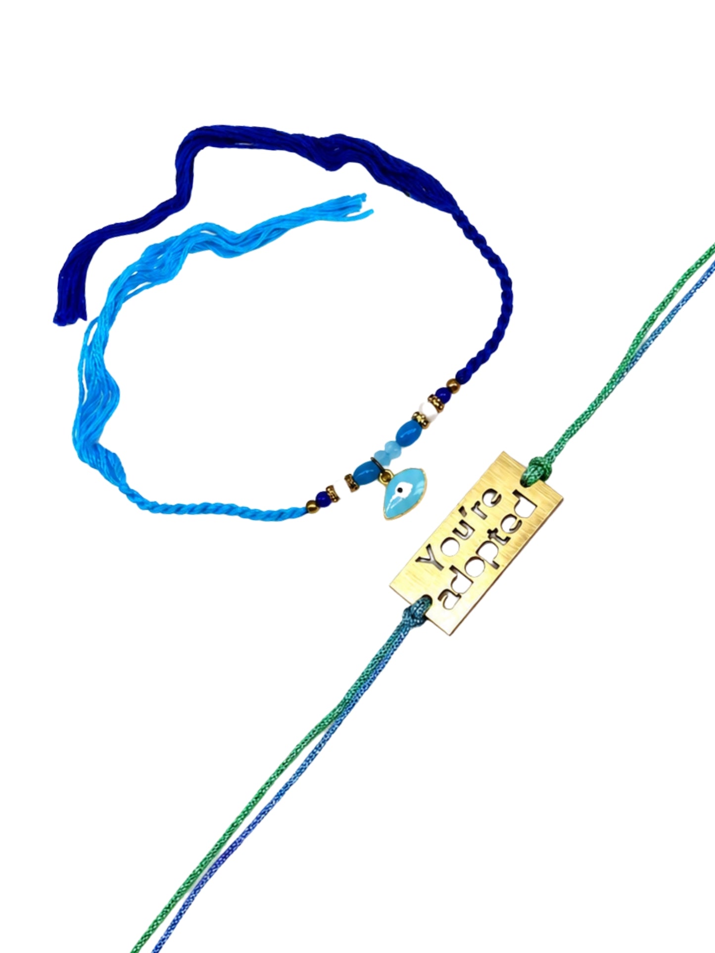 (Set of 2) Youre Adopted Evil Eye Bracelet Rakhi for Bro