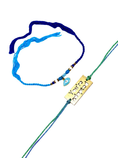 (Set of 2) Youre Adopted Evil Eye Bracelet Rakhi for Bro