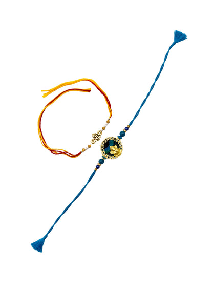 (Set of 2) Peacock Feather Ganesha Bracelet Rakhi Bro