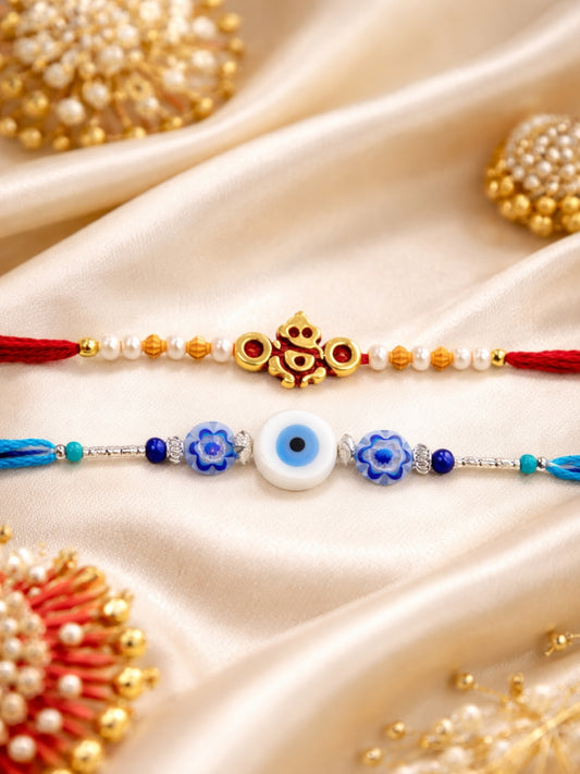 (Set of 2) Ganesha Evil Eye Charm Bracelet Rakhi Bhai Bro