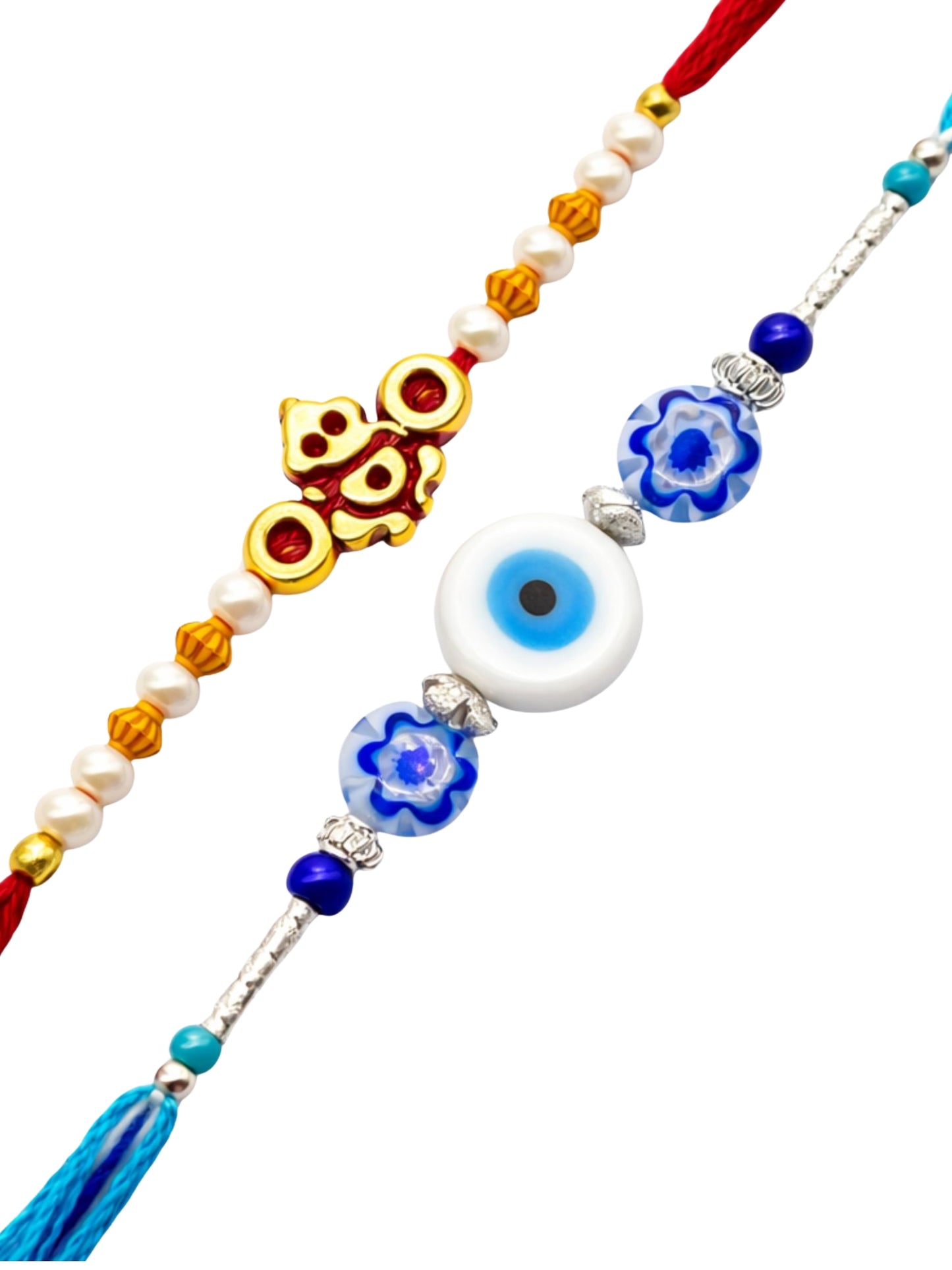 (Set of 2) Ganesha Evil Eye Charm Bracelet Rakhi Bhai Bro