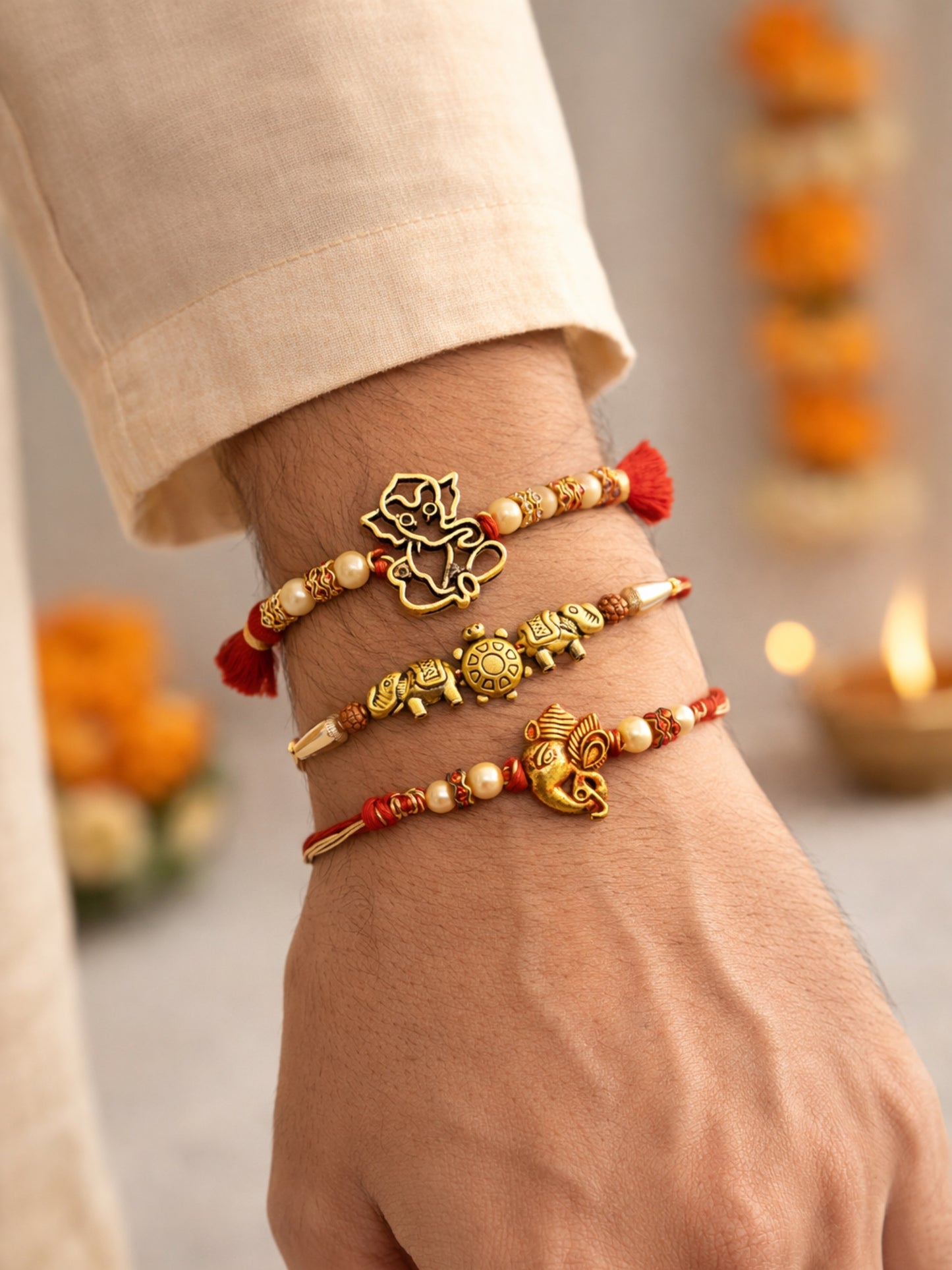 (Set of 3) Ganesha Turtle Rakhi Bracelet Bhai Bhaiya Bro