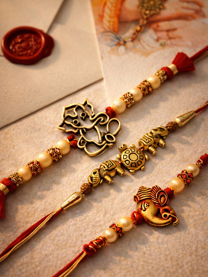 (Set of 3) Ganesha Turtle Rakhi Bracelet Bhai Bhaiya Bro