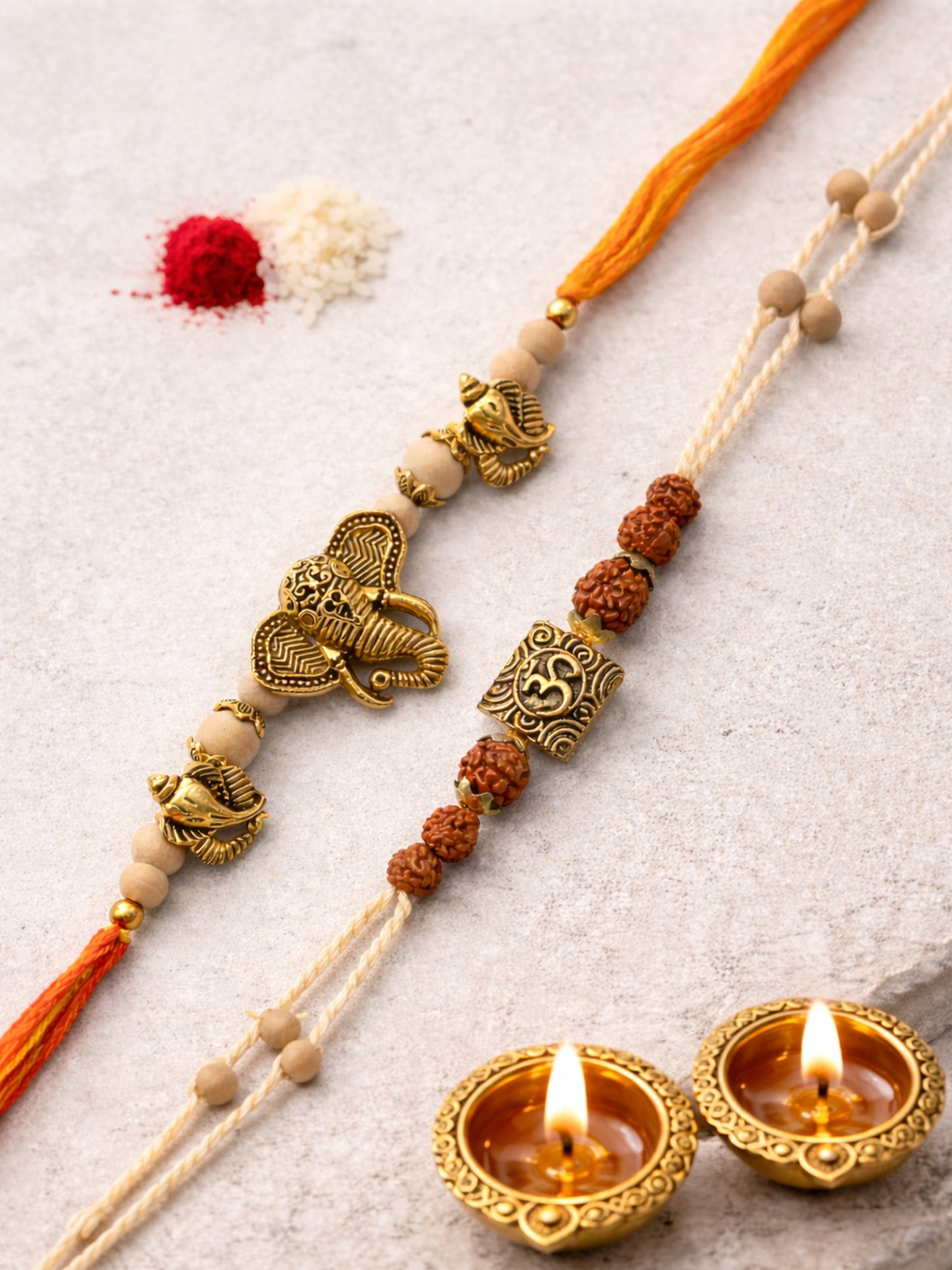 (Set of 2) Lord Ganesha Om Bracelet Rakhi for Bhai Bro