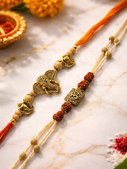 (Set of 2) Lord Ganesha Om Bracelet Rakhi for Bhai Bro