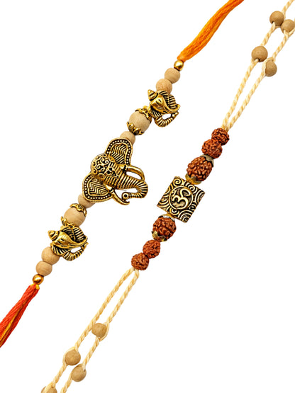(Set of 2) Lord Ganesha Om Bracelet Rakhi for Bhai Bro