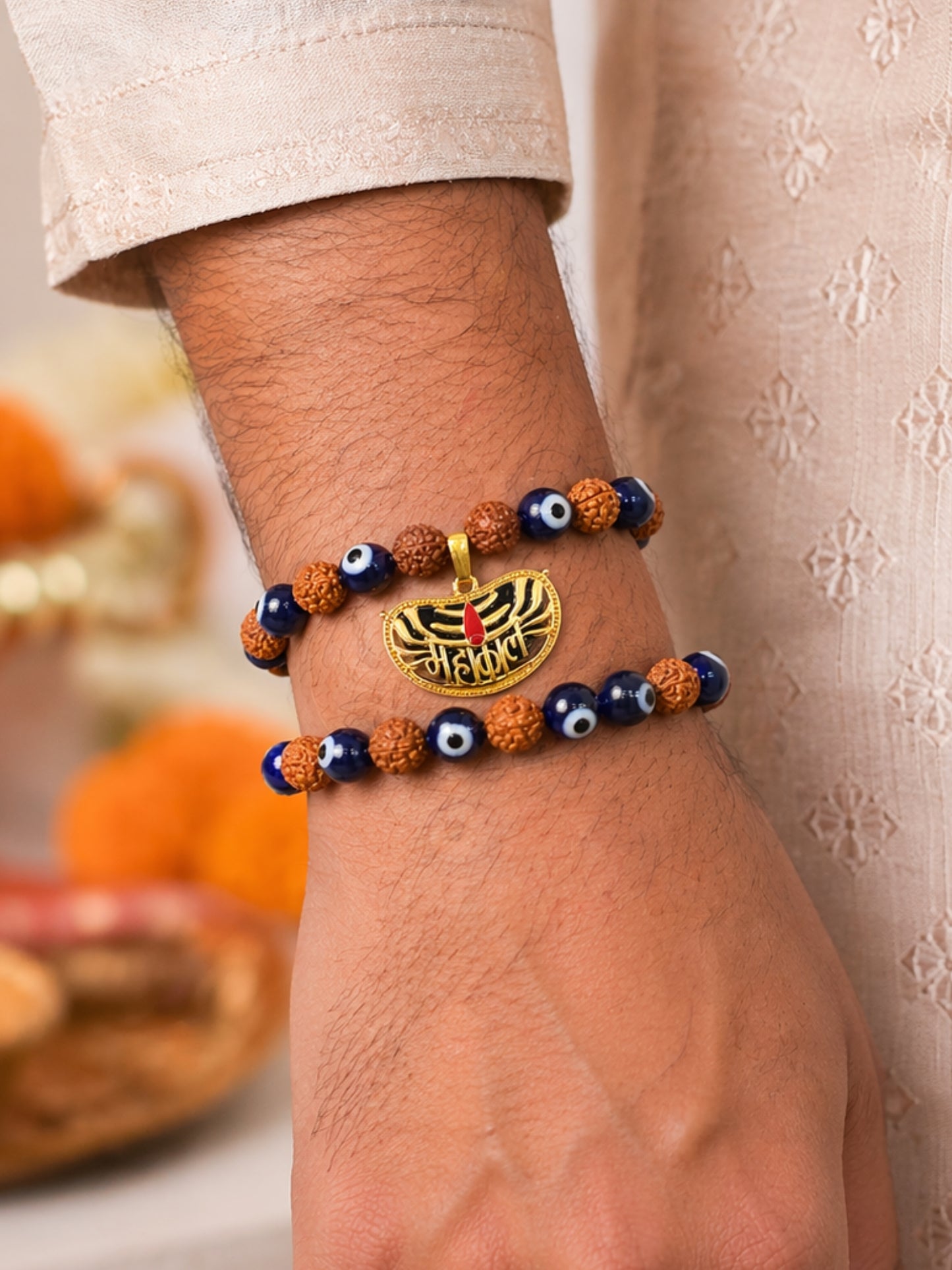 (Set of 2) Mahakal Evil Eye Rudraksha Bracelet Rakhi Bro