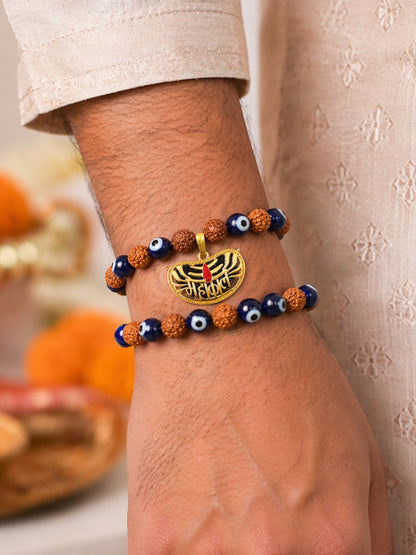 (Set of 2) Mahakal Evil Eye Rudraksha Bracelet Rakhi Bro