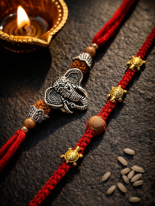 (Set of 2) Ganesha Turtle Rakhi Bracelet Bhai Bhaiya Bro