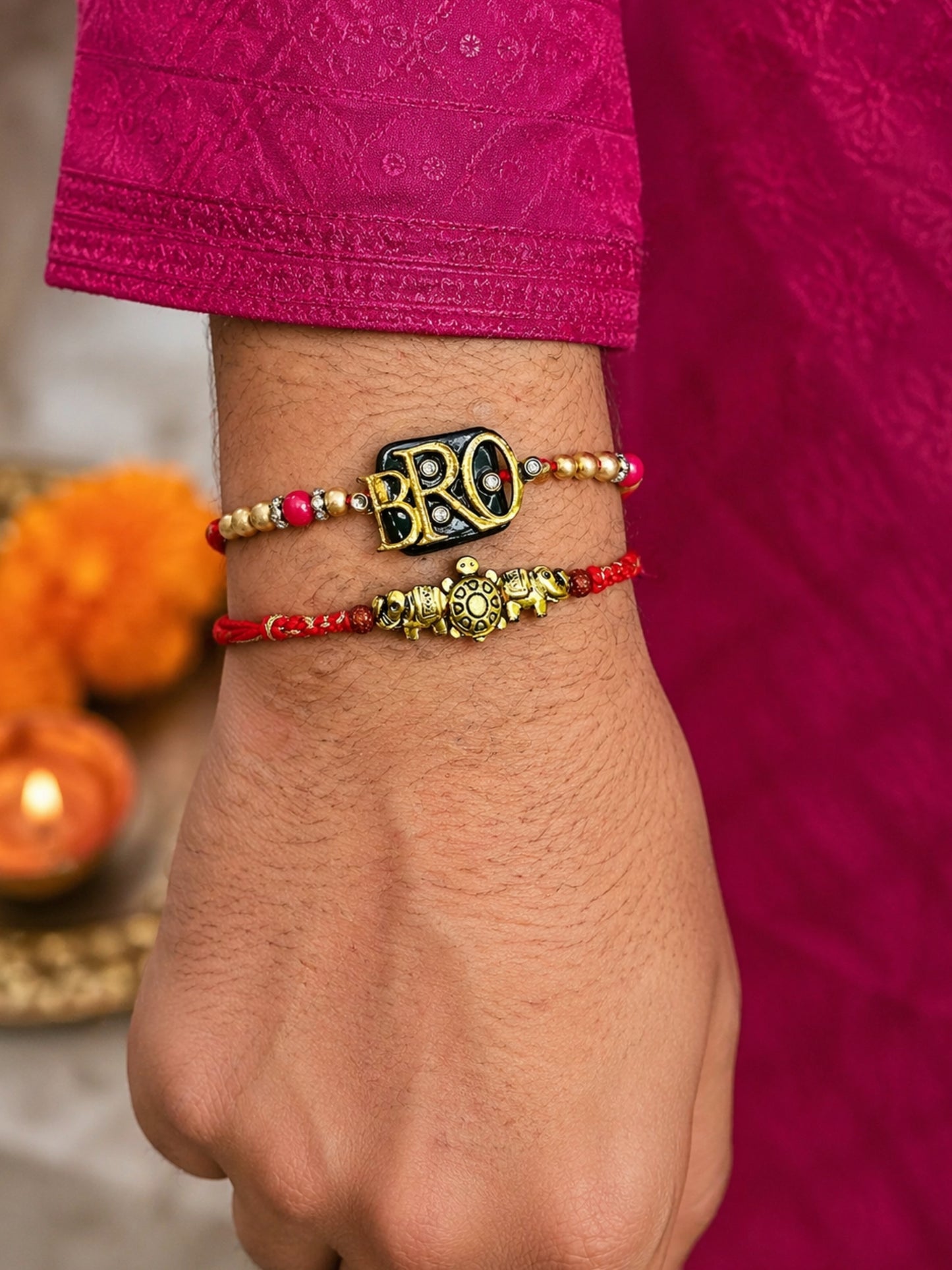 (Set of 2) Bro Turtle Elephant Rakhi Bracelet For Bhai