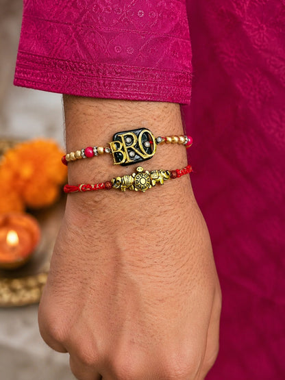 (Set of 2) Bro Turtle Elephant Rakhi Bracelet For Bhai