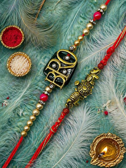 (Set of 2) Bro Turtle Elephant Rakhi Bracelet For Bhai