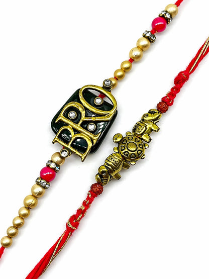 (Set of 2) Bro Turtle Elephant Rakhi Bracelet For Bhai