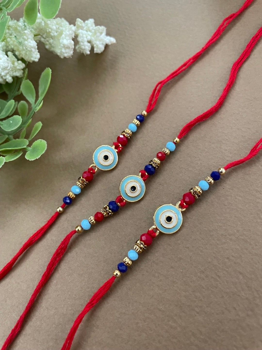 (COMBO of 3) Blue Evil Eye Rakhi Bracelet for Raksha Bandhan