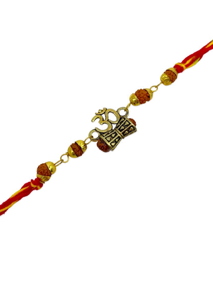 Gold Plated Om With Damru & Rudraksha Rakhi Bracelet for Raksha Bandhan