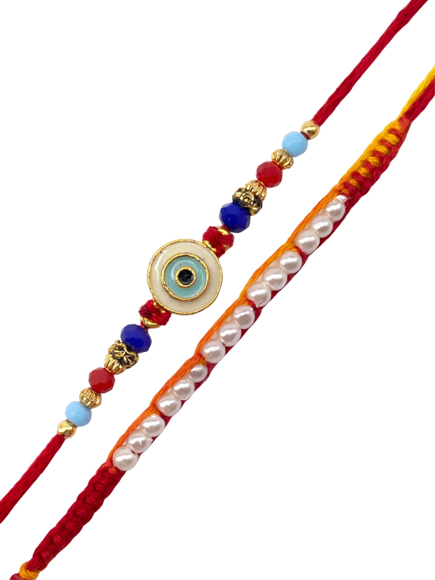 (Set of 2) Evil Eye Pearl Bracelet Rakhi Bhai Bhaiya Bro