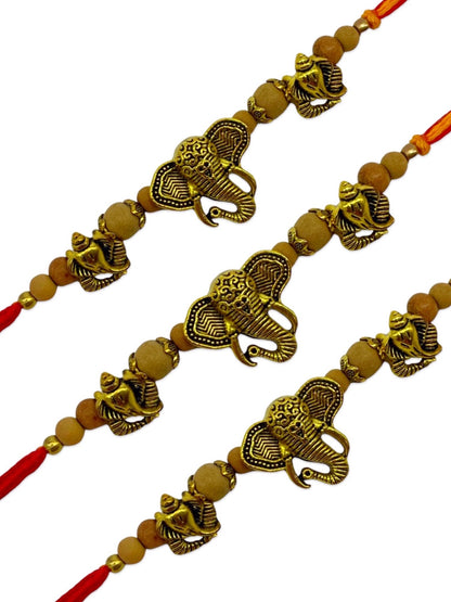 (COMBO of 3) Lord Ganesha & Chandan Beads Rakhi Bracelet for Raksha Bandhan