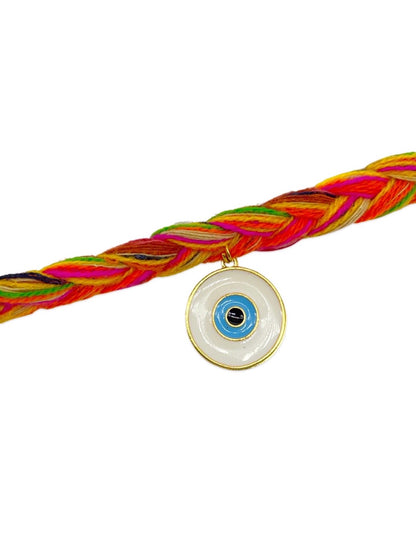 White Evil Eye in Multicolor cord Rakhi for Raksha Bandhan