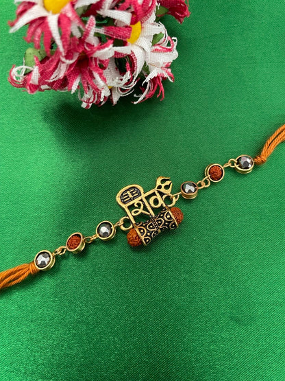 Shiva Name Pendant With Damru & Rudraksha Rakhi Bracelet for Raksha Bandhan