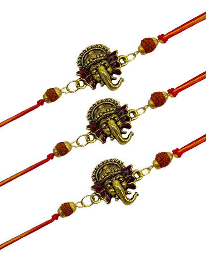 (COMBO OF 3) Lord Ganesha & Rudraksha Rakhi Bracelet for Raksha Bandhan