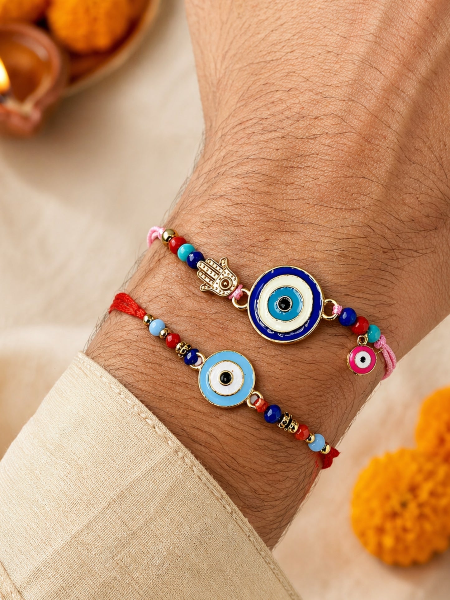 (Set of 2) Evil Eye Hamsa Bracelet Rakhi Bro
