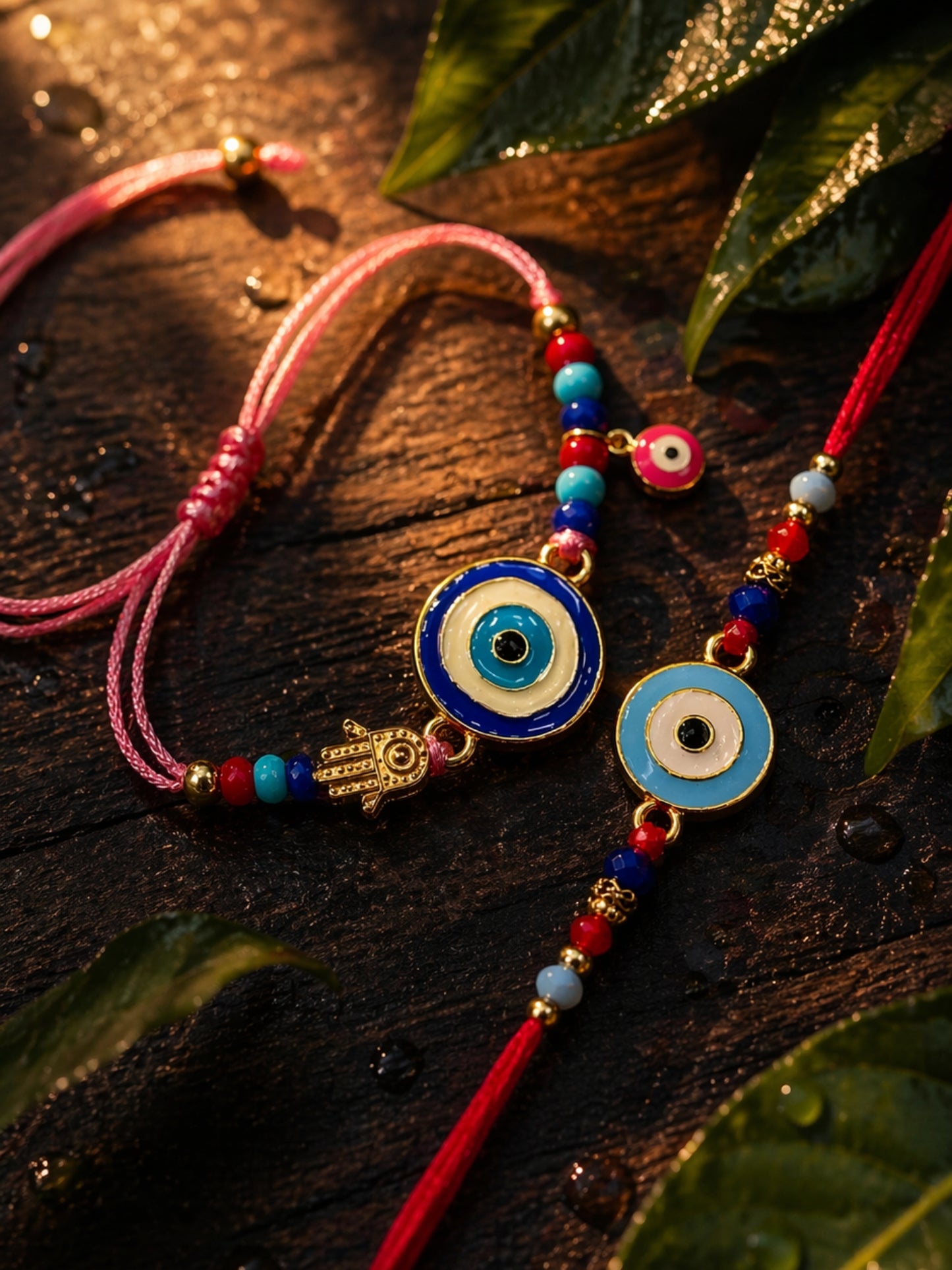 (Set of 2) Evil Eye Hamsa Bracelet Rakhi Bro