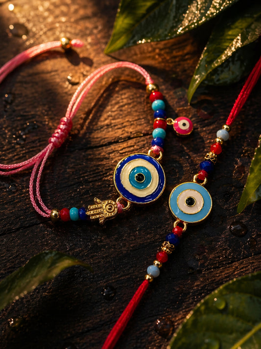 (Set of 2) Evil Eye Hamsa Bracelet Rakhi Bro