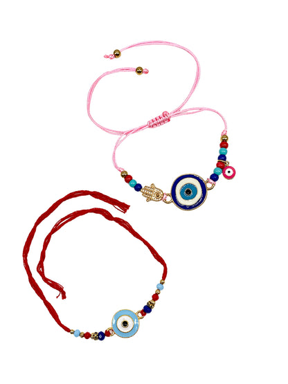 (Set of 2) Evil Eye Hamsa Bracelet Rakhi Bro