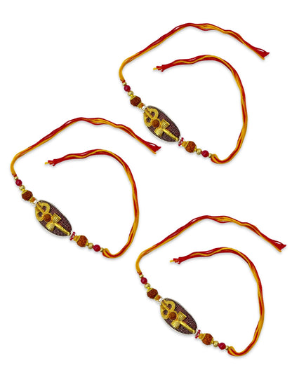 (COMBO OF 3) Trishul & Small Rudraksh Rakhi Bracelet for Raksha Bandhan