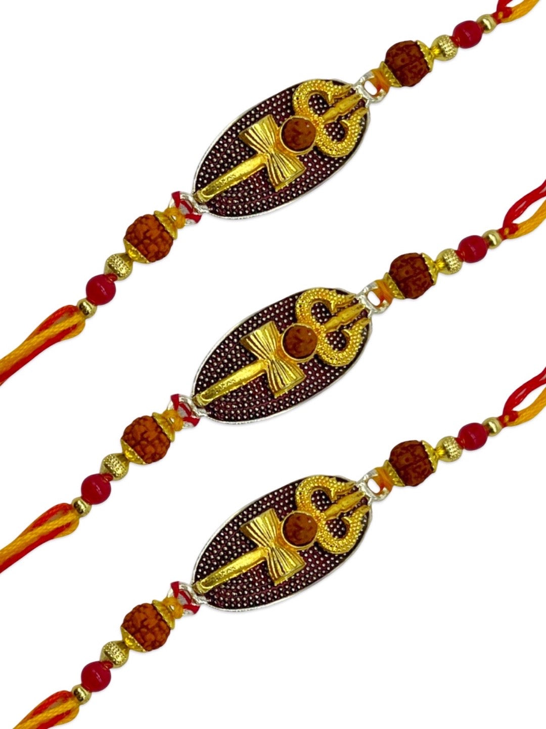 (COMBO OF 3) Trishul & Small Rudraksh Rakhi Bracelet for Raksha Bandhan