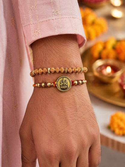 (Set of 2) Ganesha Rudraksha Rakhi Bracelet For Bhai Bro