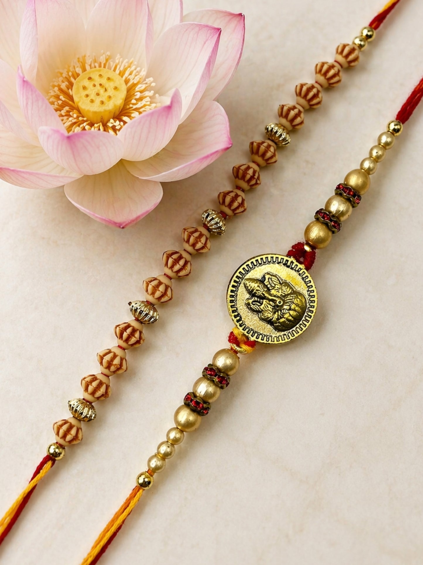 (Set of 2) Ganesha Rudraksha Rakhi Bracelet For Bhai Bro