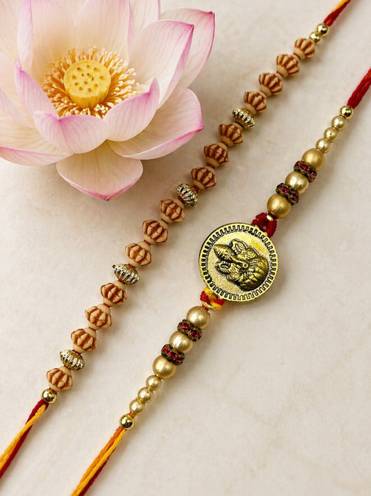 (Set of 2) Ganesha Rudraksha Rakhi Bracelet For Bhai Bro