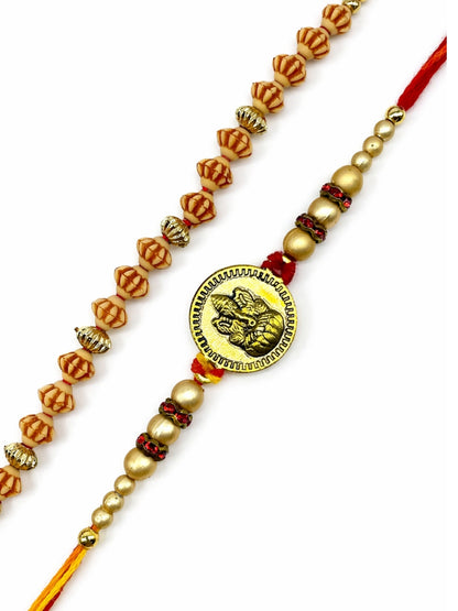 (Set of 2) Ganesha Rudraksha Rakhi Bracelet For Bhai Bro