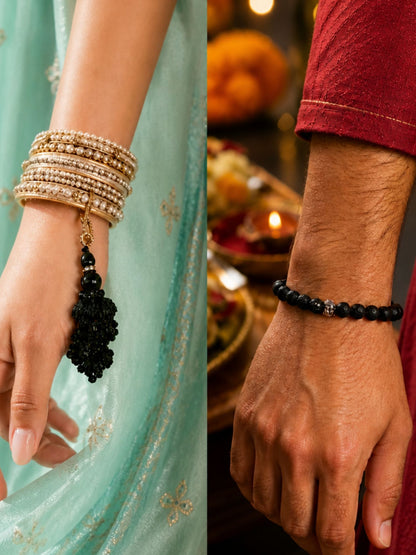 (Set of 2) Buddha Charm Black Bead Lumba Rakhi Bhaiya Bhabhi