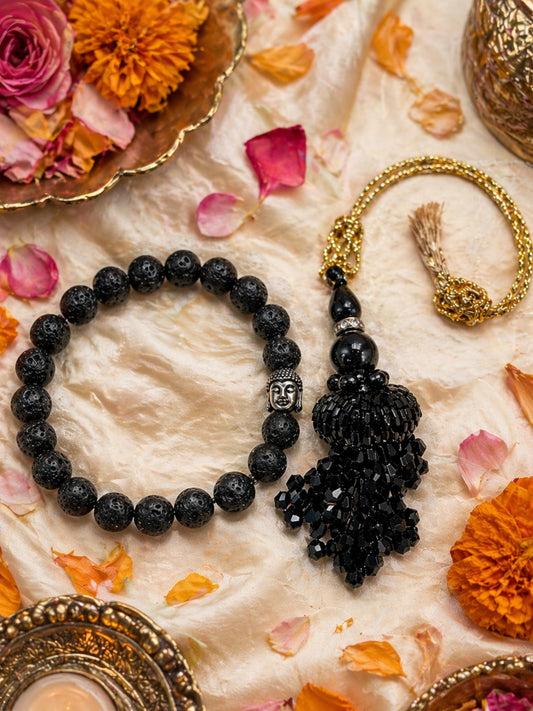 (Set of 2) Buddha Charm Black Bead Lumba Rakhi Bhaiya Bhabhi