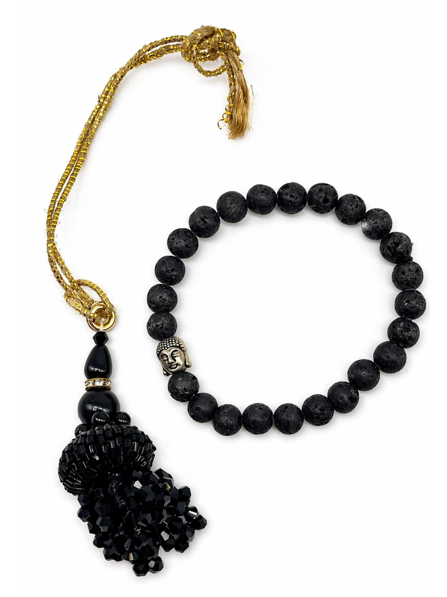 (Set of 2) Buddha Charm Black Bead Lumba Rakhi Bhaiya Bhabhi