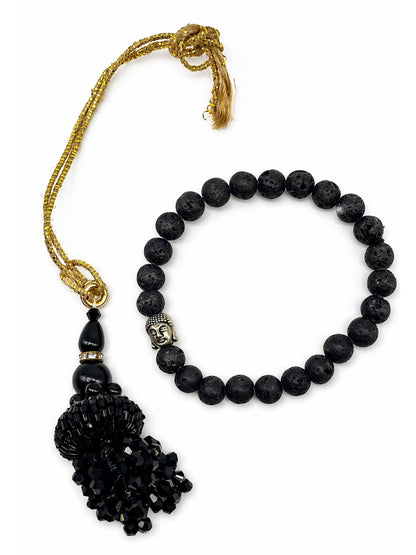 (Set of 2) Buddha Charm Black Bead Lumba Rakhi Bhaiya Bhabhi