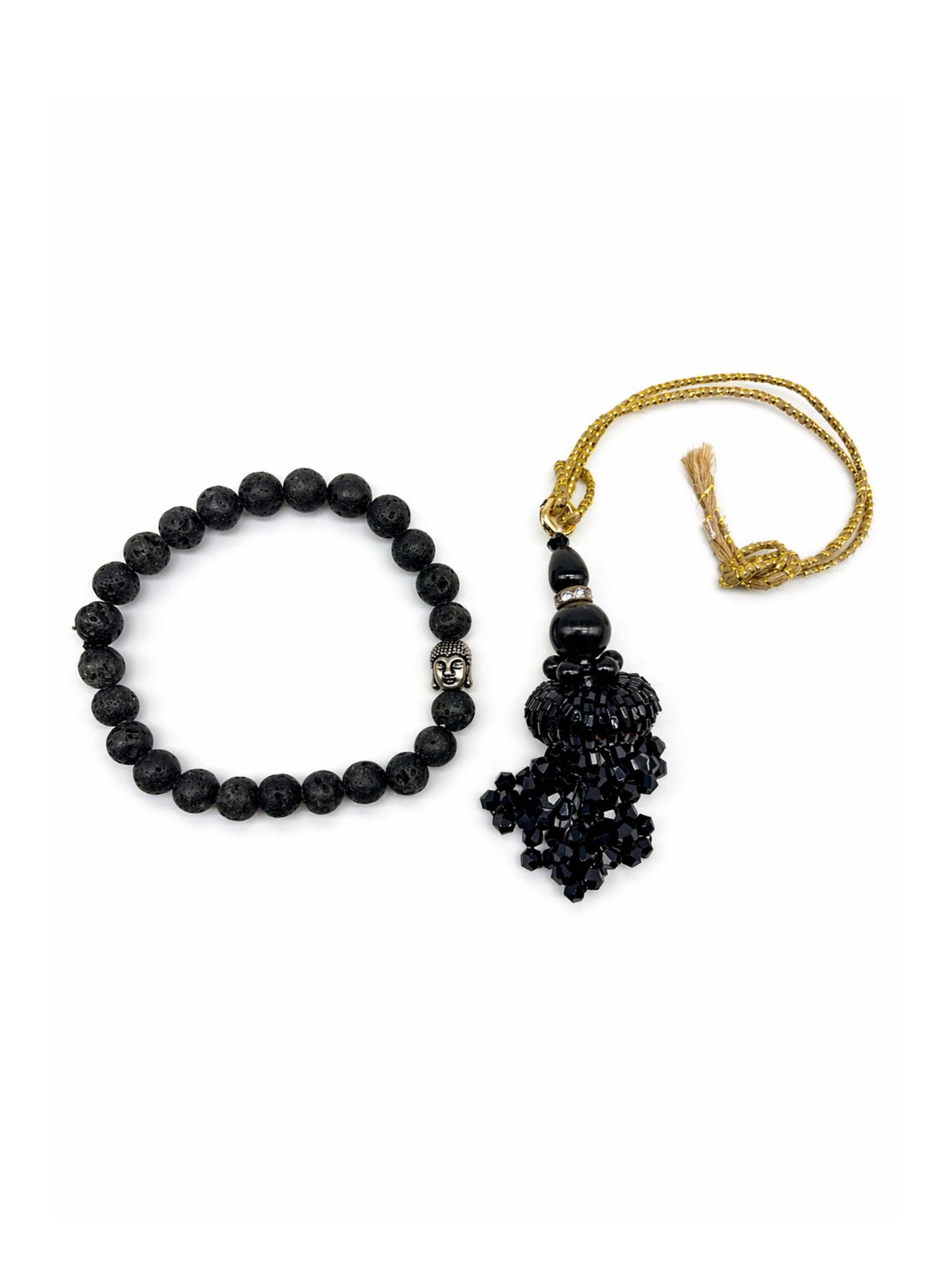 (Set of 2) Buddha Charm Black Bead Lumba Rakhi Bhaiya Bhabhi